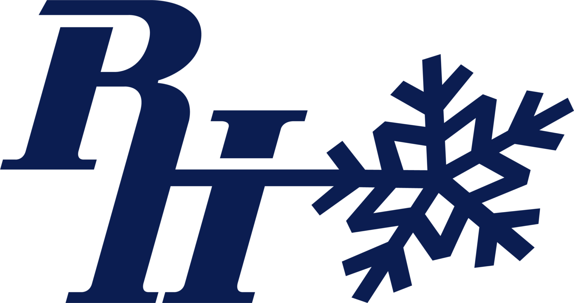 Logo with large navy letters and a dark blue snowflake motif on the right to indicate brand identity.